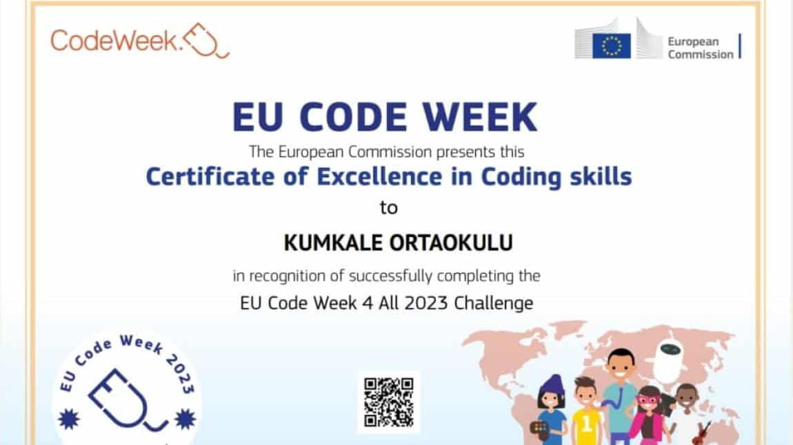 Okulumuz CodeWeek Mükemmeliyet Belgesi Almaya Hak Kazandı